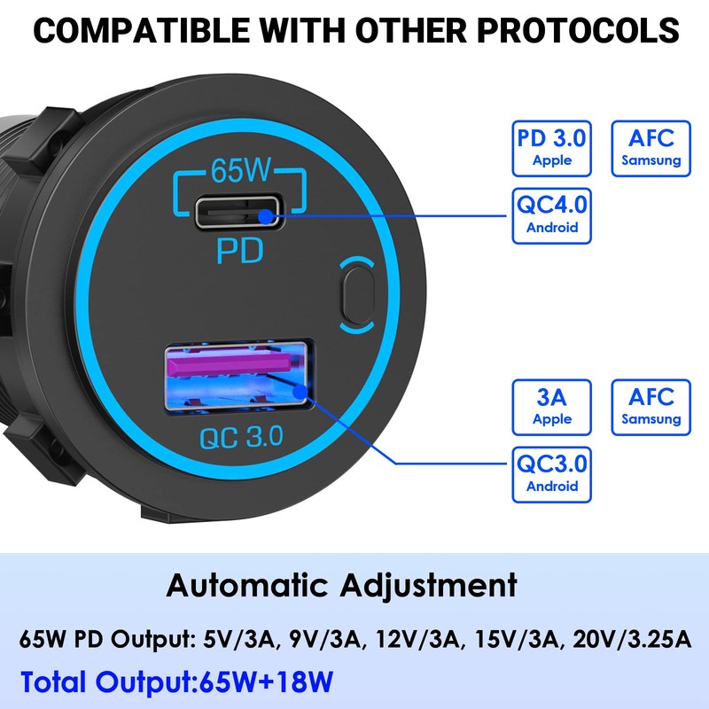 QC 3.0 USB Car Power Socket, Car Charger Socket, 12