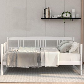 Merax Daybed Twin Bed Wooden Slats Support Modern Living Daybed with Rails, Twin Size, Ivory White