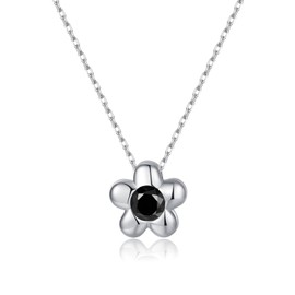 Reffeer Solid 925 Sterling Silver Black CZ Flower Necklace Choker for Women Teens Dainty Daisy Pendant Necklace (A-Silver)