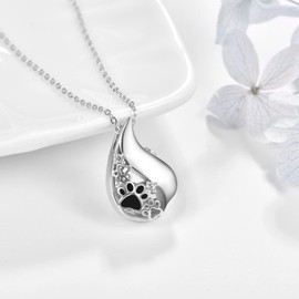 KINGWHYTE Ash Jewellery Urn Necklace for Ashes Sterling Silver Paw Print Ash Memorial Necklace for Mum Dad Women Men with Funnel Filling Kit, Sterling Silver