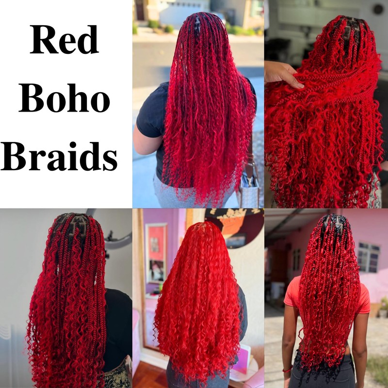 Gozill Red Boho Braiding Hair Pre stretched