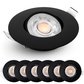 EMOS LED Recessed Spotlight, 230 V, Dimmable, 4.9 W / 480 lm, 50° Swivel, Warm White 2700 K, Set of 6 LED Spotlights, 230 V, Ultra Flat, Round, Ceiling Spotlights, Dimmable for Indoor Use, Black