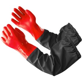 Pond Gloves, Long Rubber Gloves -Waterproof Gloves elbow Length Rubber Gloves, 25-inch Drain Cleaning Gloves,Extra Long Sleeve Full Arm Gloves for Women/men(Red, L)