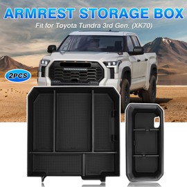 Autorder 2PCS Center Console Organizer for Toyota Tundra 2025 2024 2023 2022 Accessories Dashboard Organizer Armrest Storage Box Secondary Insert Tray