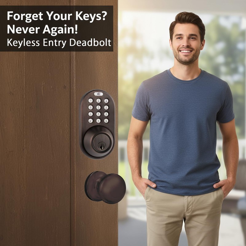 MiLocks TFK-02OB Electronic Keyless Entry Door Knob with Keypad, Auto-Lock