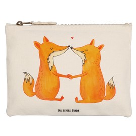 Mr. & Mrs. Panda Size M make-up bag foxes love - gift, fox, cosmetic bag, case, girlfriend, couple, cosmetic case, boyfriend, pencil case, White, Hand Drawn