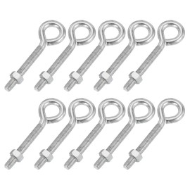 PATIKIL M5x40mm Eye Bolts, 10 Pcs Carbon Steel Threaded Eyebolt Eye Hooks Screws with Nut for Hanging or Securing Cables Silver