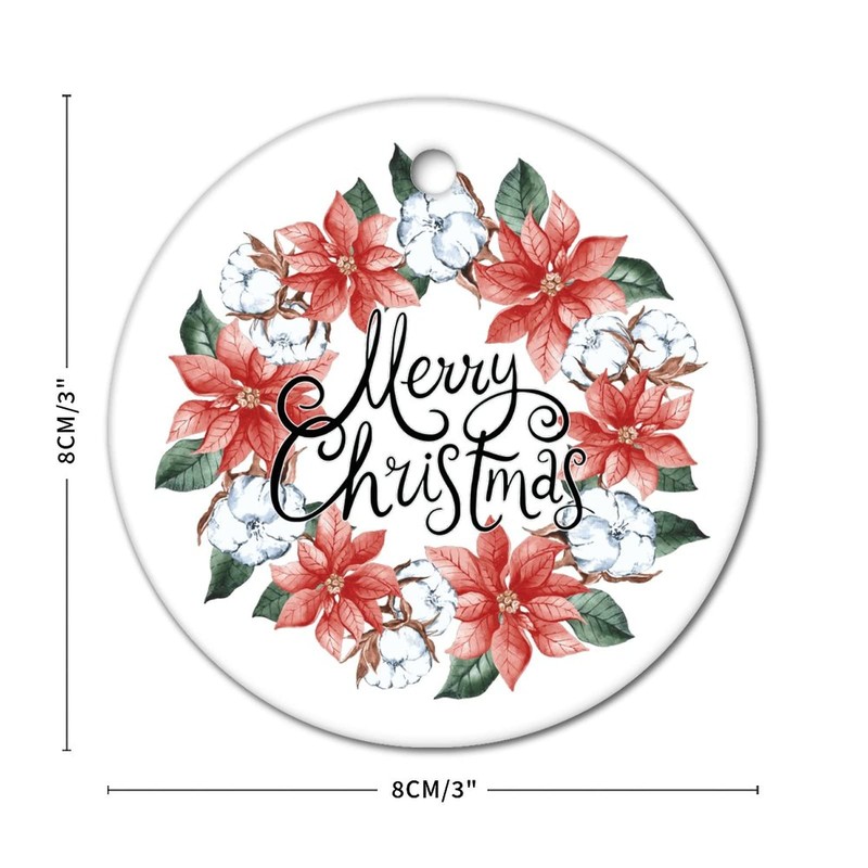 Merry Christmas Wreath Flat Circle Ceramic Ornaments for Christmas Tree