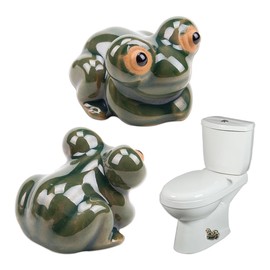 WSDMAVIS 2Pcs Funny Frog Toilet Bolt Caps Decorative Cute Frog Covers Aquarium Fish Tank Decoration Ceramic Big Eyes Frog Toilet Bolt Screws Covers for Bathroom Décor