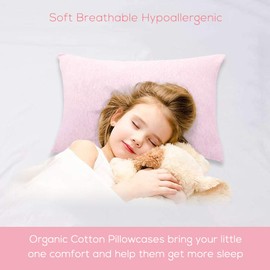 Organic Cotton Toddler Pillowcase/Travel Pillowcase Pack of 2 Set 13x18 Inches with Envelope Closure - Hypoallergenic, Soft & Breathable Baby Pillow Case Cover Solid Pink