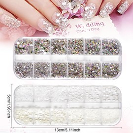 Dokpav Pedrería para Uñas Diamantes de Imitación para Uñas, Diamantes de Imitación de Plana Gemas, gemas de cristal perlas para manualidades decorativas, kit de pedrería para uñas para Pintura Facial