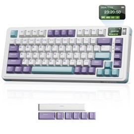 BOYI C75Pro 75% Wireless RGB Mechanical Keyboard,Gasket Structure BT5.0/2.4G/Type-C 4000mAh Gaming Keyboard,Linear Lubed Switches HotSwap NKRO Custom Purple Keyboard with Screen Display for Win/Mac