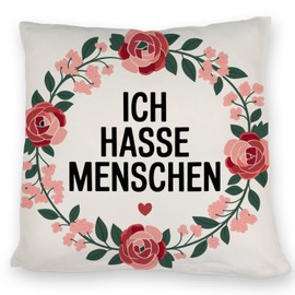 speecheese Ich Hasse Menschen Blumensprache Cushion Elegant Design with White Background and Red Pastel Tone Warm Statement Cushion to Feel Good