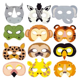 XDGBGFN Pack of 12 Animal Masks Children's Masks Jungle Zoo Mask Cosplay for Children Birthday Theme Party Decoration Props Accessories