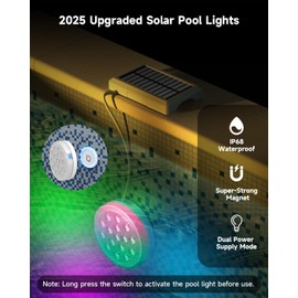 VeoeV Solar Pool Lights with Remote Control, 16 Colors RGB LED Submersible Waterproof IP68, Solar Powered Magnetic Underwater Lights for Above Ground & Inground Pools, Ponds-1PACK