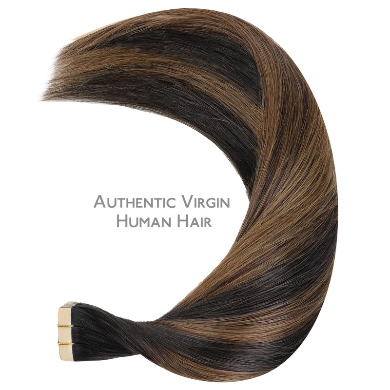 WENNALIFE Tape in Hair Extensions Human Hair Balayage Natural Black