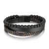 8" Multi-layer Onyx Men's Leather Bracelet with Stainless Steel Magnetic