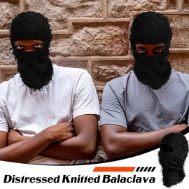 Michear Winter Beanie Hat Men Warm Fuzzy Knitted Balaclava Distressed Full Face Ski Mask Windproof Knitted Fuzzy Balaclava Ski Balaclava (Black)