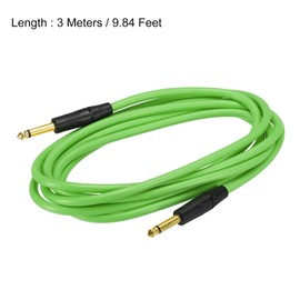 sourcing map Guitar Instrument Cable 9.84 Feet 1/4 Inch to 1/4 Inch TRS Straight to Straight Angle Electric Bass Curly Cable Cord for Guitar Bass Green
