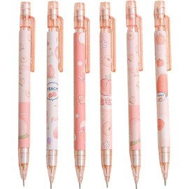 6 Pcs Cute Mechanical Pencils with Top Erasers Peach Automatic Mechanical Pencils Stationery Gift for Students Teen Girls Mechanical Pencils with Eraser Peach Automatic Pencil School Office Supply
