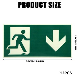 Emergency Exit Sign 300 x 150 mm Extra Photoluminescent Emergency Exit Sign Arrow Down Reflective, Escape Route Sign Rescue Way (Down) Pack of 12