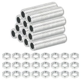 PATIKIL M8 Fine Thread Carbon Steel Lamp Pipe with Nut, 12 Set 30mm/1.18" Hollow Tube Thread Adapter Fasteners Hardware for Lamp Lights Chandelier Ceiling Light DIY, White Zinc Plating