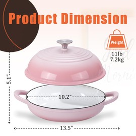 Enameled Round Cast Iron Bread Oven, 6 Qt Cast Iron Dutch Oven for Homemade Sourdough Bread Baking, Bread Dome Pot with Cloche Lid (Gradient Pink)