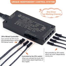 22W Led Power Supply 24V 100V-240V AC to 24V DC Low Voltage LED Transformer with 24V JST Ports, Black Dimmable LED Driver for LED Strip Lights and Cabinet Lights