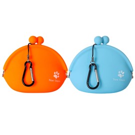 New Oasis Dog Treat Pouch, 2PACK 10oz Silicone Dog Treat Pouch Reusable,Small Dog Snack Pouch Coin Purse Key Case Silicone Coin Pouch Dog Pouch, Blue and Orange