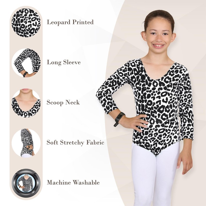 Janisramone Girls Kids New Leopard Print Long Sleeve Stretch Microfibre