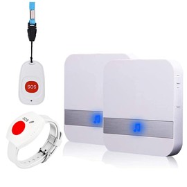 ALEENFOON Home Safety Patient Alert Alarm System Wireless Alarm Emergency Call Button Caregiver Pager Plug-in Elderly Monitor Caregiver Personal Pager for Elderly Kids (2 to 2 White)