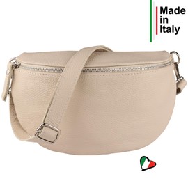 MIRROSI® Women's Bum Bag, Genuine Leather, Made in Italy, Shoulder Bag, Chest Bag, Crossbody Bag (1 Bag & 2 Straps), Beige (Bohemian Beige Black), Bohemian