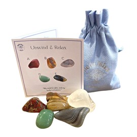 Unwind Relax Crystals - UK Designed 5 Stone Premium Selection for Relaxation, Stability, Truth, Independence, Grounding Comes with Gift Pouch, Wellness Guide & Info Booklet