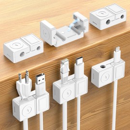 6 Pack Magnetic Cable Clips - FlyCoco Magnetic Phone Cord Holder for Desk, [2-in-1 Adjustable] Cable Management Hide or Organize Wire Charger for Charger Wire Nightstand Wall Car Office
