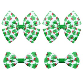 4 Pcs St Patty's Day Irish Green Lucky Shamrock Bow Hair Clips Clover Cheer Barrettes for Teens Toddler Baby Girls First St. Patrick's Day Dress Decor Accessories Party Supply Gift
