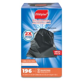 JShlpiar 8 Gallon Trash Bags(196 Count), Drawstring Trash Bags, Black, Unscented, Medium Trash Bags, Garbage Bags for |Bathroom, Kitchen, Waste Basket|, 5 gallon, 6 gallon, 7 gallon