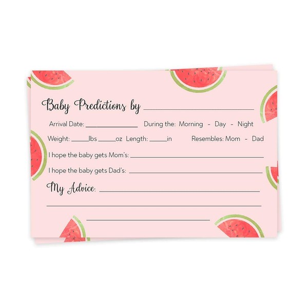 Watermelon Baby Shower Prediction Cards Predictions For Baby Prediction About Baby Cards Sprinkle Girls It's A Girl Pink Red Melon BBQ BabyQ Pool Party Summer Soiree Activities Games (24 count)