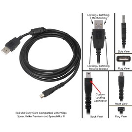 ECS Compatible for SpeechMike Premium and SpeechMike III Curly Cord USB Type A to USB Mini A with Lock