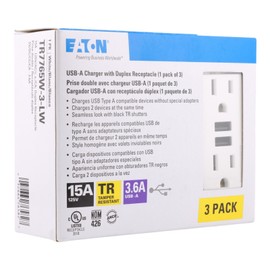 Eaton NEW Eaton TR7765W-3-LW 15A 2P 125V USB 3.6A Charger TR Duplex Receptacle
