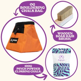 Psychi OG Chalk Bucket Bag Starter Pack Bundle for Rock Climbing Bouldering Gym (Light Orange)