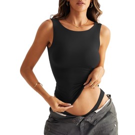 EasyGala Women Sleeveless Boat Neck Tops Double Lined Backless Tank Tops Basic Fitted T Shirts 2025 Black XX-Large