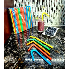 Smoothie/Milkshake Straws | Flexible | 9" Extra Long - Jumbo 3/8" (10mm) Diameter – 5 Colors – Bulk Pack (100)
