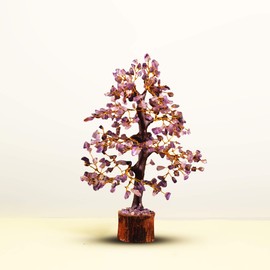 FASHIONZAADI Amethyst Bonsai Money Tree Feng Shui Crystal Gemstone Trees Chakra Stone Healing Crystals Good Luck Home Office Table Décor Health Prosperity Size 10-12 inch (Golden Wire)