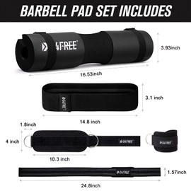 G4Free 9Pcs Barbell Pad Set for Squat, Hip Thrusts, Lunges, Leg day, Standard Olympic Bars with 2 Gym Ankle Safety Straps, 3 Hip Resistance Bands, 2 Lifting Strap, Barbell Pad, and Carry Bag (Black)