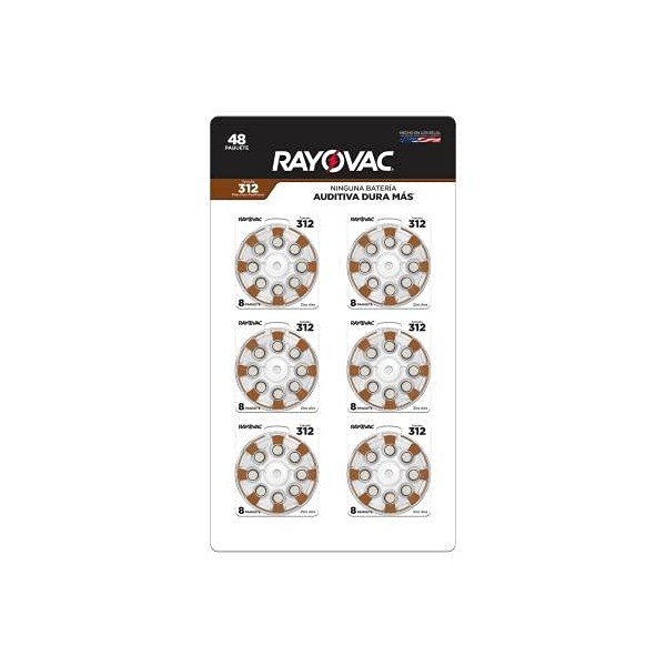 EEMB Rayovac 48 Pilas Auditivas 312, Paquete con 6 Blister de 8 Pilas c/u.