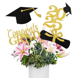 Mljsh Graduation Decorations 2025, 16 PCS Black Gold Graduation Centerpieces for Tables, Double-Sided Table Toppers Centerpieces, Class of 2025 Grad Party Decorations 2025