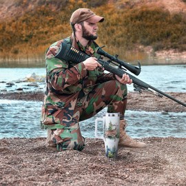 PERRIFIC Hunting Tumbler 40 oz Tumbler with Handle and Straw Lid Leak Proof | Deer Hunting Gifts for Men Hunters Father's Day Birthday Gifts for Men Dad Husband | Stainless Steel Cup Dishwasher Safe