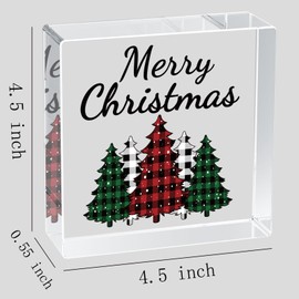 Christmas Decorations Indoor Christmas Decor Home Room Buffalo Plaid Tree Acrylic Table Sign Rustic Shelf Desk Decor Season Sign House Warming Gifts 4.5 x 4.5 Inch