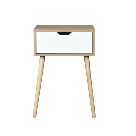 Mid-Century Modern Side Table with 1 Drawer and Rubber Wood Legs White Finish for Bedroom and Living Room Furniturecolor: White, size: 40*30*60CM