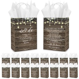 Kolldenn 100 Set Wedding Gift Bags with Tissue Paper Wedding Welcome Favor Paper Bags for Guests with Handles Thank You Bridal Shower Hotel 5.91 x 3.15 x 8.27 Inches